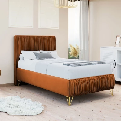 Čalouněná jednolůžková postel 90x200 HILARY - skořicová