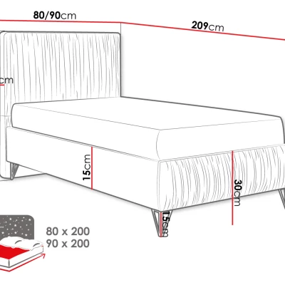 Čalouněná jednolůžková postel 80x200 HILARY - šedá