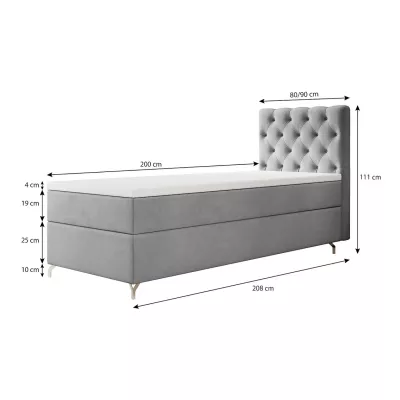Čalouněná postel 90x200 ADRIA COMFORT s úložným prostorem - pravá, světle grafitová