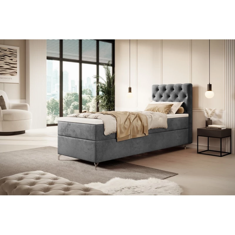 Čalouněná postel 90x200 ADRIA COMFORT s úložným prostorem - pravá, šedá