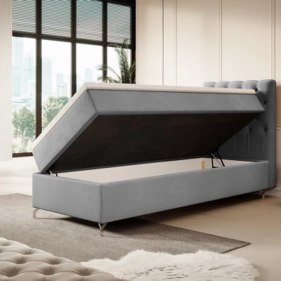 Čalouněná postel 90x200 ADRIA COMFORT s úložným prostorem - pravá, světle šedá