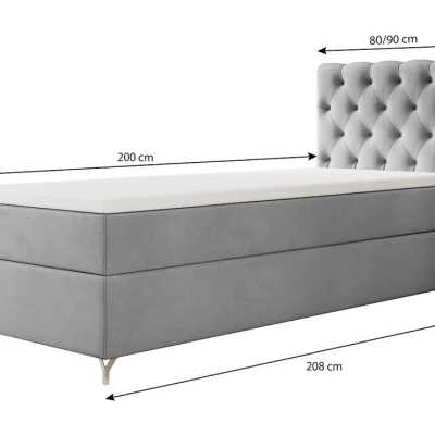 Čalouněná postel 90x200 ADRIA COMFORT s úložným prostorem - levá, světle šedá
