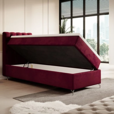 Čalouněná postel 90x200 ADRIA COMFORT s úložným prostorem - levá, červená