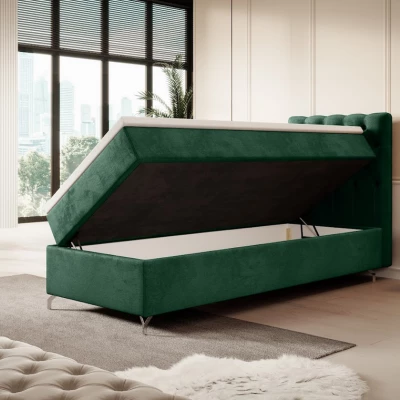 Čalouněná postel 90x200 ADRIA COMFORT s úložným prostorem - pravá, zelená