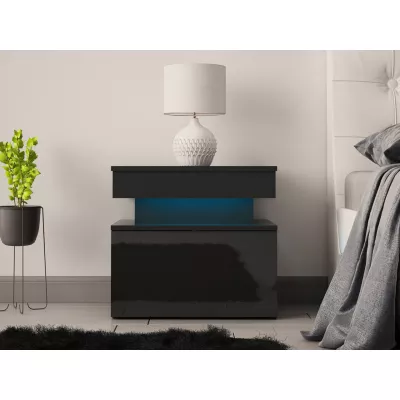 Noční stolek s LED osvětlením USOA - lesklý černý