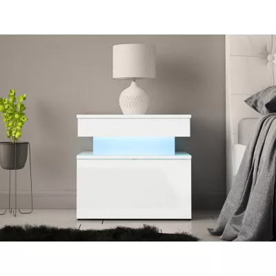 Noční stolek s LED osvětlením USOA - lesklý bílý