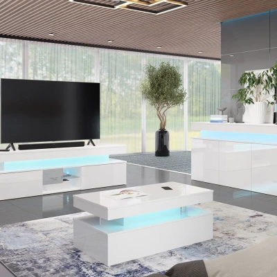 Obývací sestava s LED osvětlením USOA 1 - lesklá bílá / matná bílá