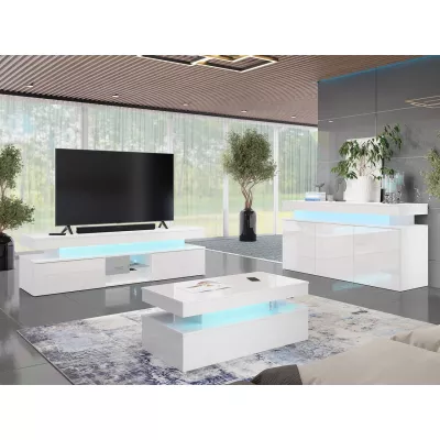 Obývací sestava s LED osvětlením USOA 1 - lesklá bílá / matná bílá