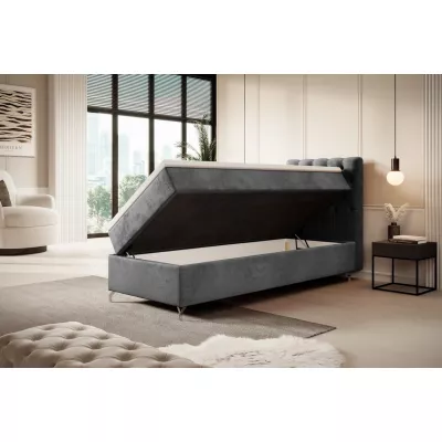 Čalouněná postel 90x200 ADRIA s úložným prostorem - pravá, šedá