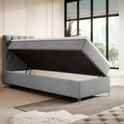 Čalouněná postel 90x200 ADRIA s úložným prostorem - levá, světle šedá