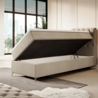 Čalouněná postel 90x200 ADRIA COMFORT s úložným prostorem - pravá, béžová