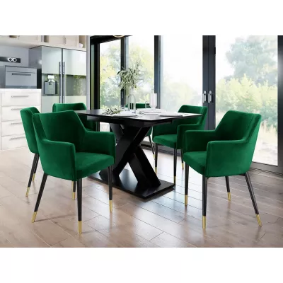 Čalouněná jídelní židle HAUMON - černá / zlatá / zelená