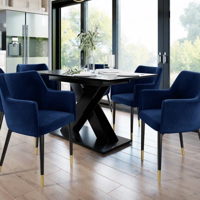 Čalouněná jídelní židle HAUMON - černá / zlatá / modrá