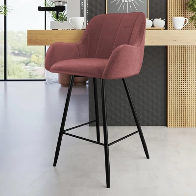 Čalouněná barová židle WUDSEN - černá / růžová