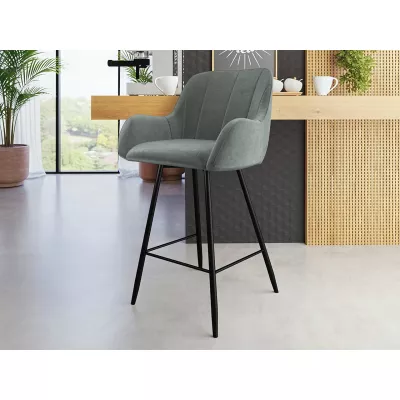 Čalouněná barová židle WUDSEN - černá / platinová