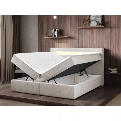 Kontinentální manželská postel s LED osvětlením 180x200 CHUCKA - bílá ekokůže + topper ZDARMA