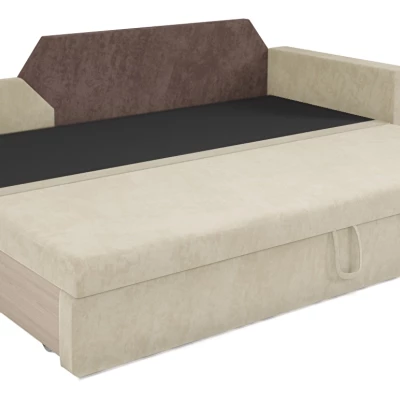 Rozkládací pohovka s úložným prostorem BUFFY - krémová / hnědá, pravá opěrka