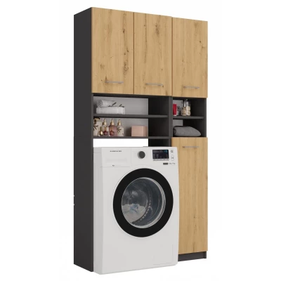 Koupelnová skříňka nad pračku RISTO 3 - dub artisan / antracitová