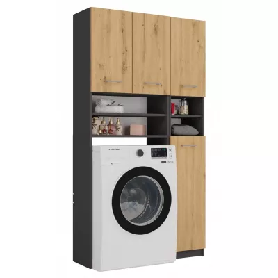Koupelnová skříňka nad pračku RISTO 3 - dub artisan / antracitová