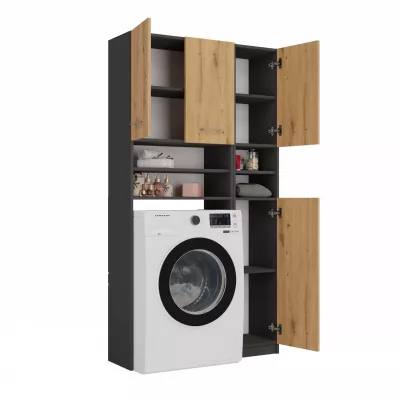 Koupelnová skříňka nad pračku RISTO 3 - dub artisan / antracitová