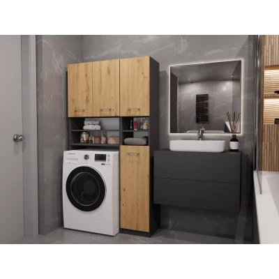 Koupelnová skříňka nad pračku RISTO 3 - dub artisan / antracitová