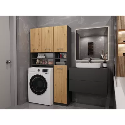 Koupelnová skříňka nad pračku RISTO 3 - dub artisan / antracitová