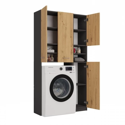 Koupelnová skříňka nad pračku RISTO 4 - dub artisan / antracitová