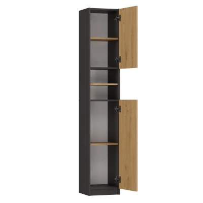 Úzká koupelnová skříňka JANNO - dub artisan / antracitová