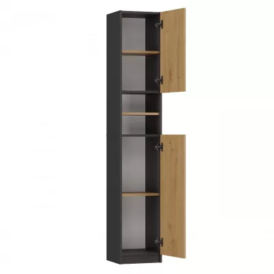 Úzká koupelnová skříňka JANNO - dub artisan / antracitová