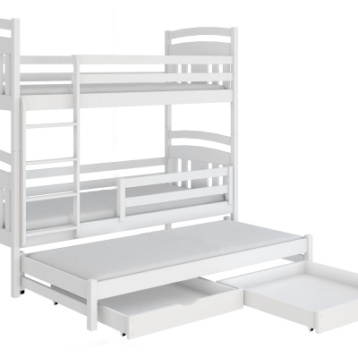 VÝPRODEJ - Patrová postel se šuplíky a přistýlkou IANDA - 90x190, bílá