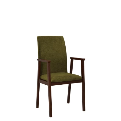 Čalouněná jídelní židle s područkami NASU 1 - ořech / tmavá olivová