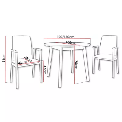 Rozkládací jídelní stůl se 2 židlemi SILLE 9 - dub sonoma / bílý / modrý