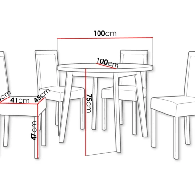 Kulatý jídelní stůl se 4 židlemi SILLE 7 - dub sonoma / bílý / hnědý