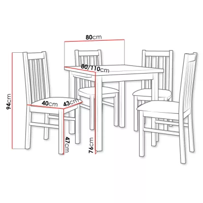 Rozkládací jídelní stůl se 4 židlemi SILLE 4 - bílý / hnědý