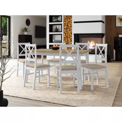 Rozkládací jídelní stůl s 6 židlemi SILLE 2 - dub artisan / bílý / béžový