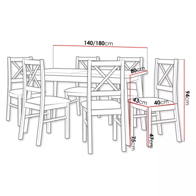 Rozkládací jídelní stůl s 6 židlemi SILLE 2 - dub artisan / bílý / béžový