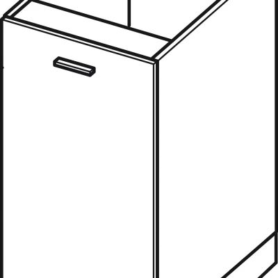 Dolní jednodveřová skříňka ADAMA - šířka 40 cm, šampaňský javor / bílá, stříbrná úchytka, nožky 10 cm