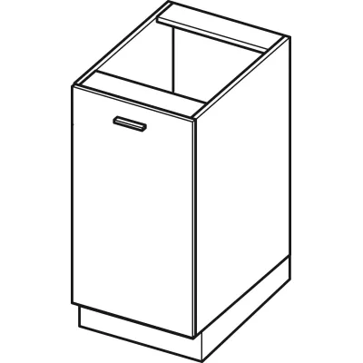 Dolní jednodveřová skříňka ADAMA - šířka 40 cm, lesklá bílá / bílá, stříbrná úchytka, nožky 15 cm