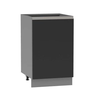 Dolní kuchyňská skříňka ADAMA - šířka 50 cm, lesklá černá / šedá, stříbrná úchytka, nožky 10 cm