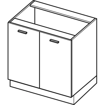 Dolní dvoudveřová skříňka ADAMA - šířka 60 cm, modřín sibu / bílá, stříbrná úchytka, nožky 15 cm