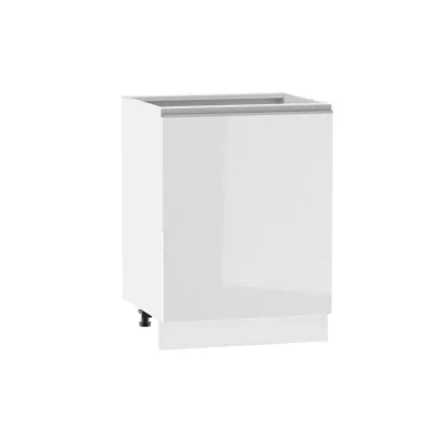 Kuchyňská skříňka s policí ADAMA - šířka 60 cm, lesklá bílá / bílá, stříbrná úchytka, nožky 15 cm
