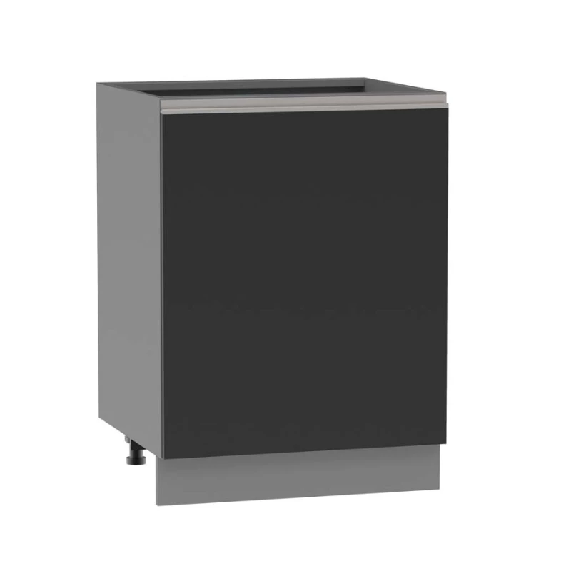 Kuchyňská skříňka s policí ADAMA - šířka 60 cm, lesklá černá / šedá, stříbrná úchytka, nožky 15 cm