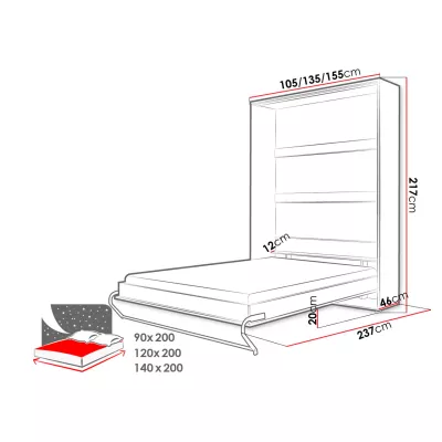 Vertikální sklápěcí jednolůžková postel 120x200 CELENA 1 - šedá