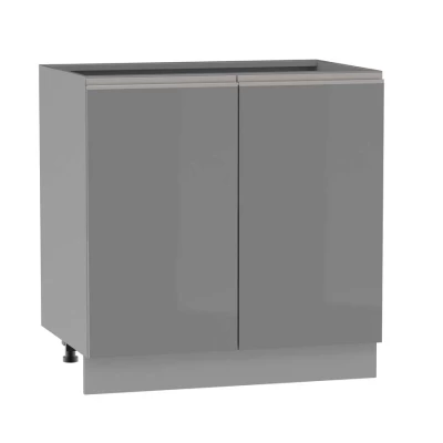 Dvoudveřová kuchyňská skříňka ADAMA - šířka 80 cm, lesklá šedá / šedá, stříbrná úchytka, nožky 10 cm