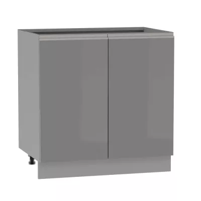 Dvoudveřová kuchyňská skříňka ADAMA - šířka 80 cm, lesklá šedá / šedá, stříbrná úchytka, nožky 10 cm