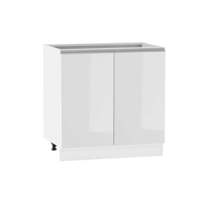 Dvoudveřová kuchyňská skříňka ADAMA - šířka 80 cm, lesklá bílá / bílá, stříbrná úchytka, nožky 10 cm