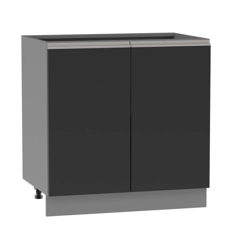 Dvoudveřová kuchyňská skříňka ADAMA - šířka 80 cm, lesklá černá / šedá, stříbrná úchytka, nožky 15 cm