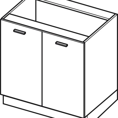 Dvoudveřová kuchyňská skříňka ADAMA - šířka 80 cm, lesklá černá / šedá, stříbrná úchytka, nožky 15 cm