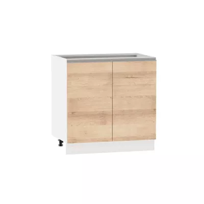 Dvoudveřová kuchyňská skříňka ADAMA - šířka 80 cm, buk artisan / bílá, stříbrná úchytka, nožky 15 cm