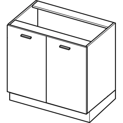 Dvoudveřová skříňka s policí ADAMA - šířka 90 cm, modřín sibu / bílá, stříbrná úchytka, nožky 10 cm